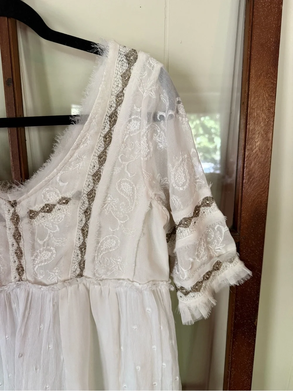 Free People Little Dot Mini Dress Vanilla Swiss Dot Ruffle Boho Cottagecore - S - Picture 7 of 11